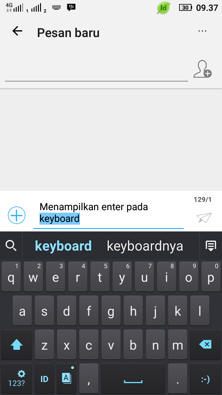 Menampilkan tombol enter di keyboard SMS DUNIA ZIHRAIN