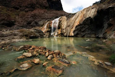 Hot spring pool side Segara Anak Lake of Mount Rinjani