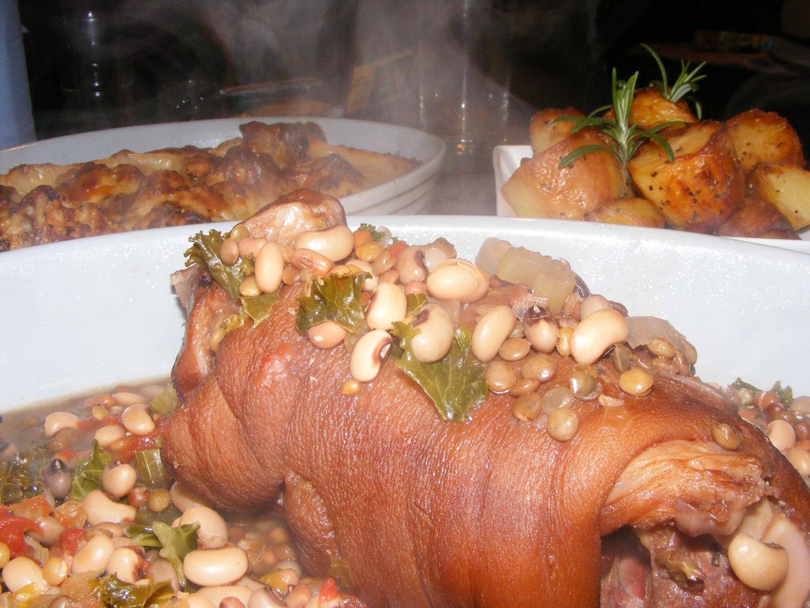 Smoked Ham Hock.Boiled with Black eyed beans.Roast potatoes and