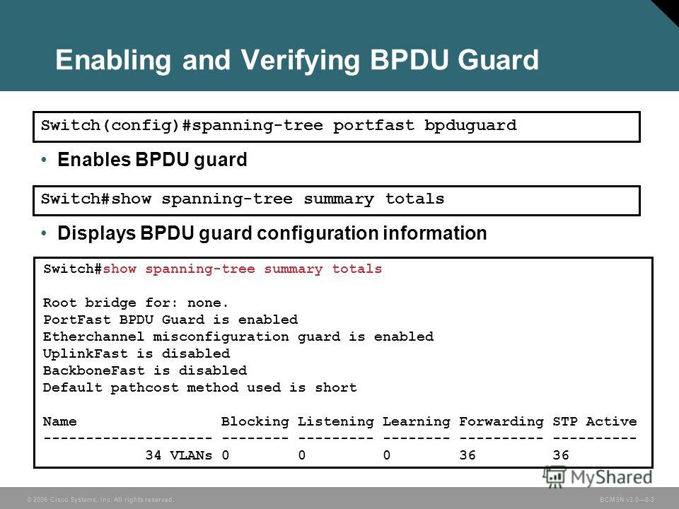 Características avanzadas de SpanningTree PortFast, BPDU Guard y BPDU