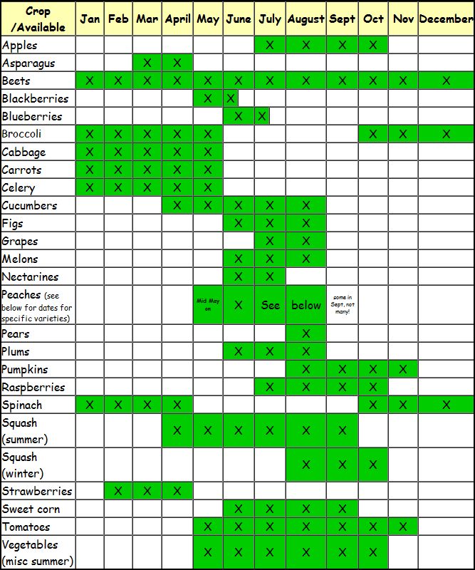 Texas Seasonal Produce Chart