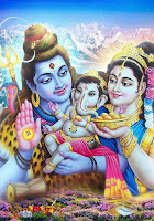 Shiva and Parvati have Ganesha in hand and play with him