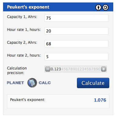 Mickel Moen / VW T5 van Dc naar Camper : Berekening Peukert exponent