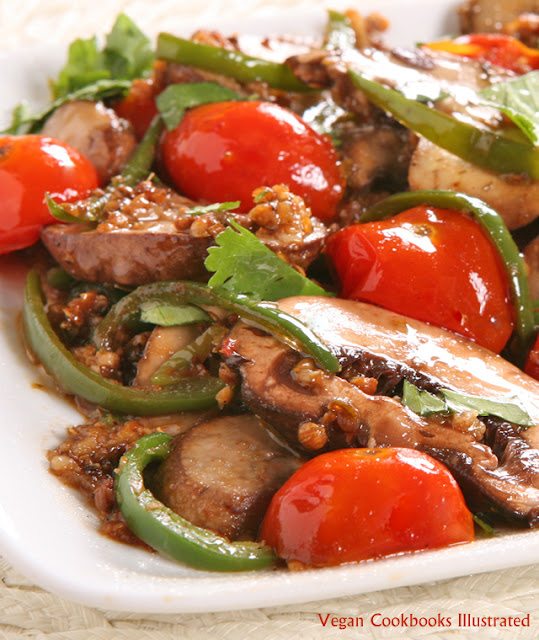 Vegan Cookbooks Illustrated Coriander Mushrooms with Cherry Tomatoes