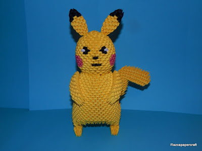 3D Origami Pikachu pokemon made from 3d origami pieces