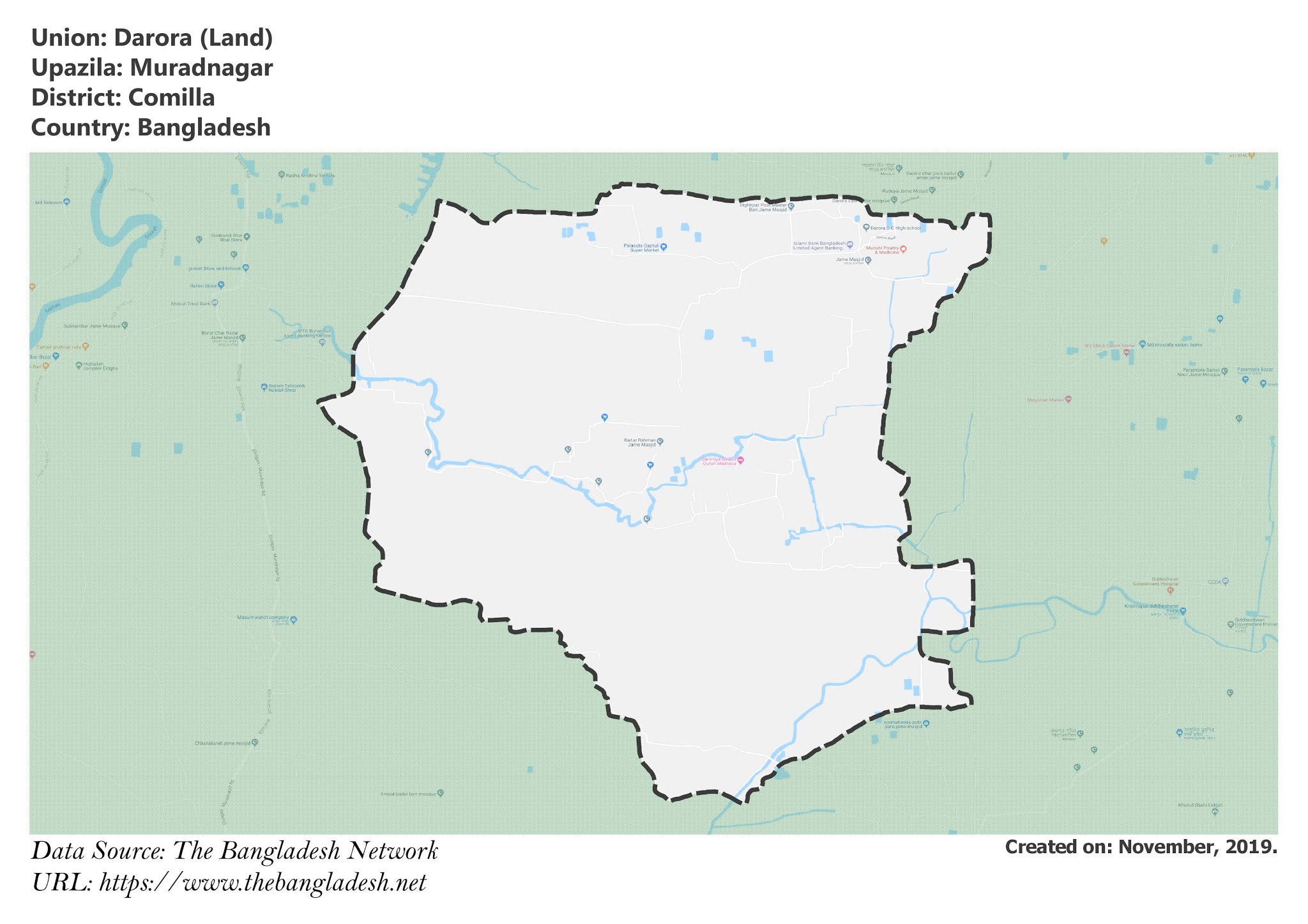 Map of Darora of Comilla, Bangladesh.