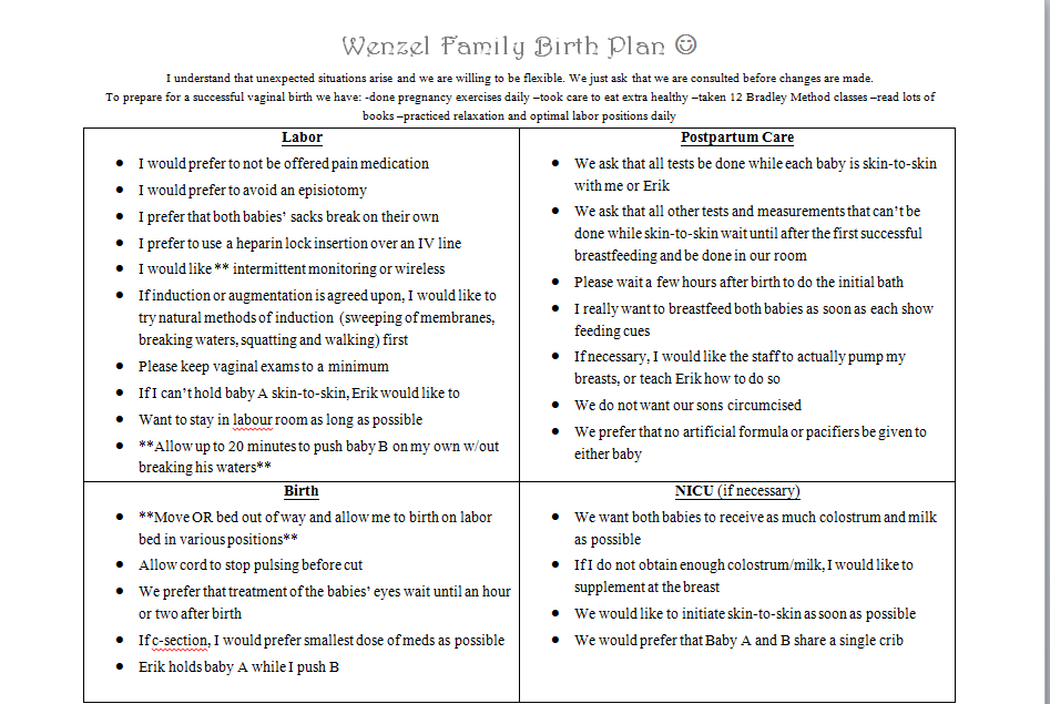 how my delivered our 8 and 9 5 lb twins without birth plan suggestions