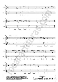 2 Tablatura y Partitura de Ukele Popurrí Mix 14 Chiquitito, El Cant dels Ocells, Al corro de la patata Tablature Sheet Music for Ukelele Music Scores Tabs
