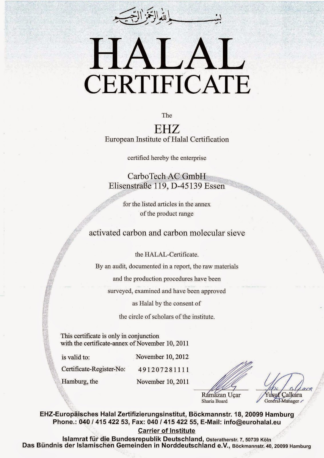 sertifikat halal karbon aktitf | jual karbon aktif 