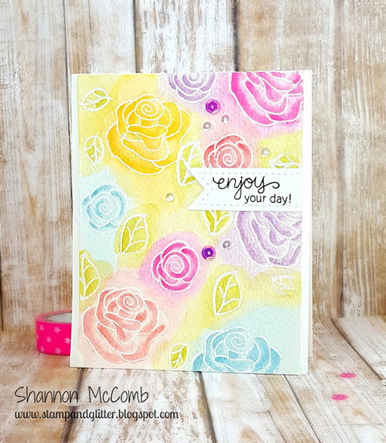 Spring Watercolored Roses Card by Shannon McComb | Love Grows Stamp set by Newton's Nook Designs #newtonsnook