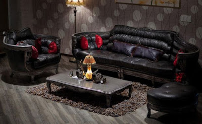 sofa tamu kulit model klasik