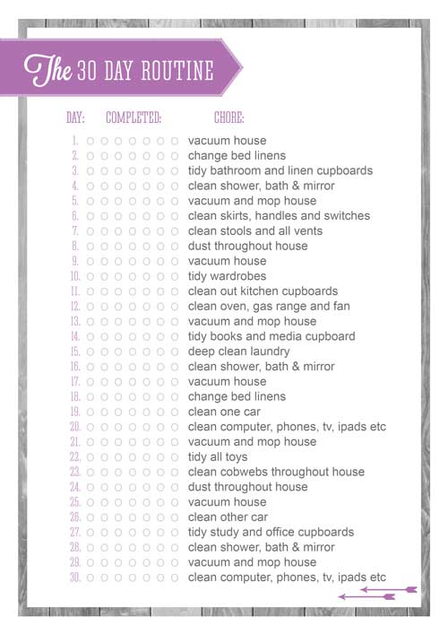 Free Printable 30 Day Housework Routine