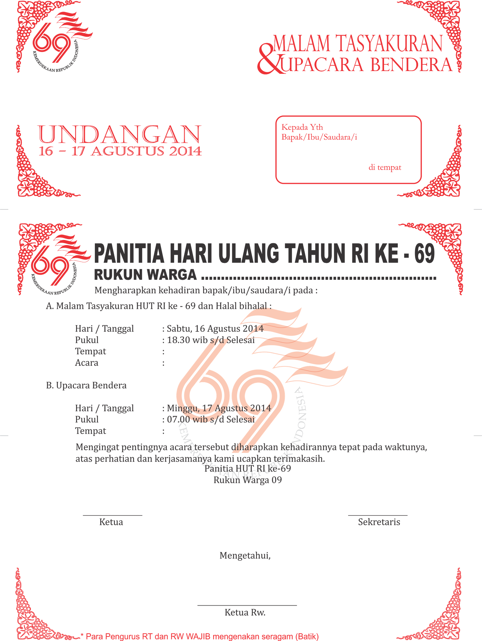 Contoh Undangan Hut Sekolah / Contoh Surat Undangan Hut Ri Ke 74