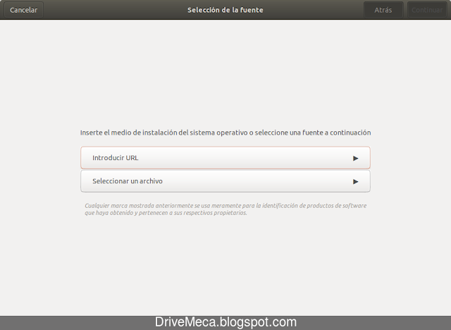 Damos click a Seleccionar un archivo en Gnome Cajas