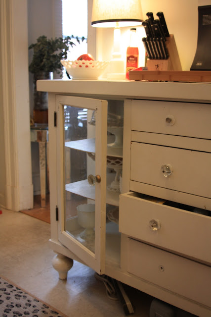 using a dresser for more counter space in the kitchen, before