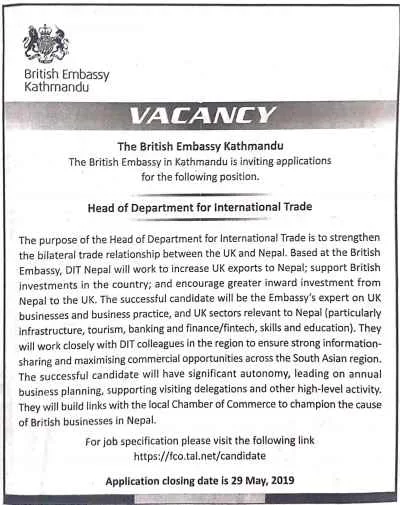 Vacancy at The British Embassy in Kathmandu.