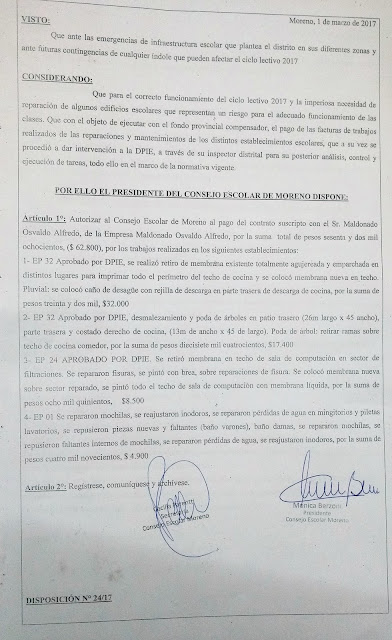Disposición N° 24/17: Autorización de pago a la empresa Maldonado Osvaldo Alfredo por trabajos realizados en EP 32, EP 24 y EP 1 Disposición N° 24/17: Autorización de pago a la empresa Maldonado Osvaldo Alfredo por trabajos realizados en EP 32, EP 24 y EP 1