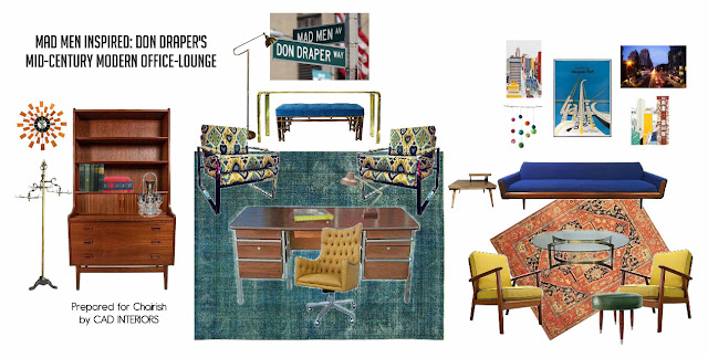 Mad Men inspired design office lounge den interior design edesign