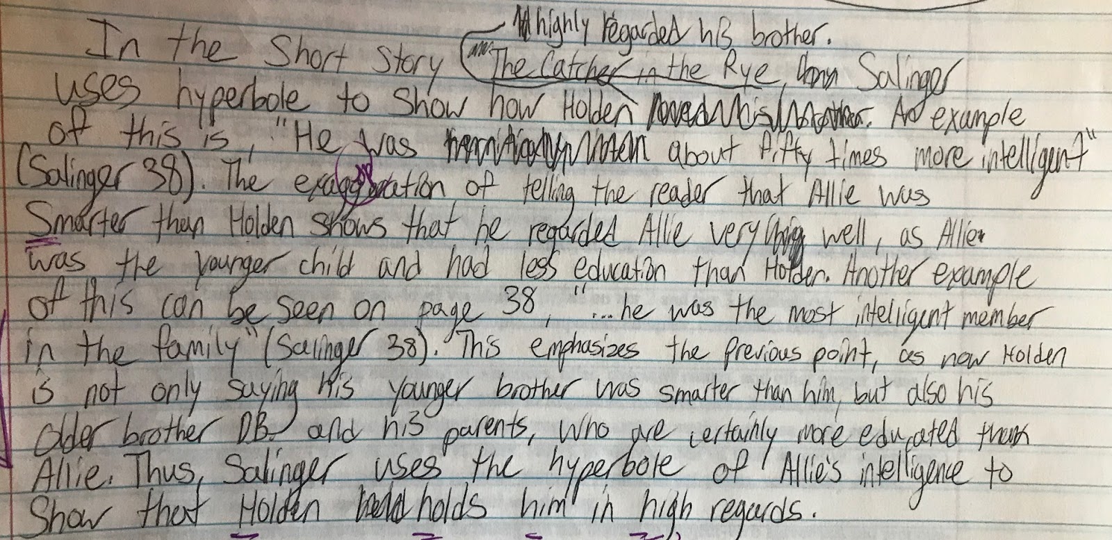 11th Grade Homework Sample "A" level Catcher Responses