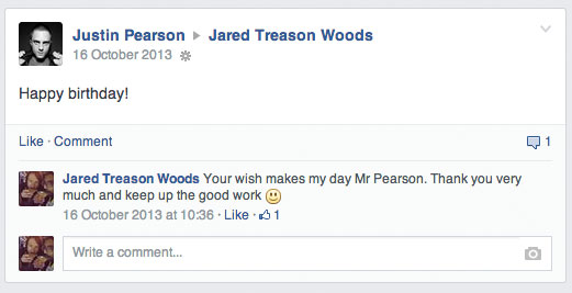 Justin Pearson wished me happy birthday again