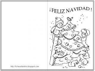 Fichas Infantiles: Tarjeta navideña infantil para colorear