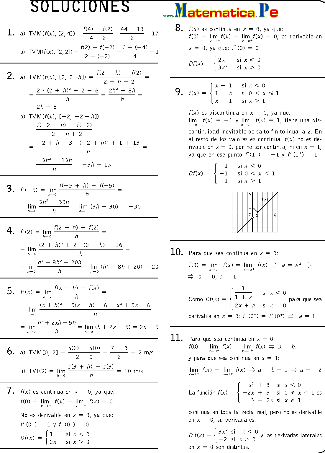 TASAS DE VARIACIÓN Y DERIVADAS EJERCICIOS RESUELTOS MATEMATICAS 2