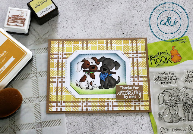 Puppy Pals Cards by May Guest Designer Anika Mercier | Puppy Pals Stamp Set, Plaid Stencil Set by Newton's Nook Designs #newtonsnook #handmade