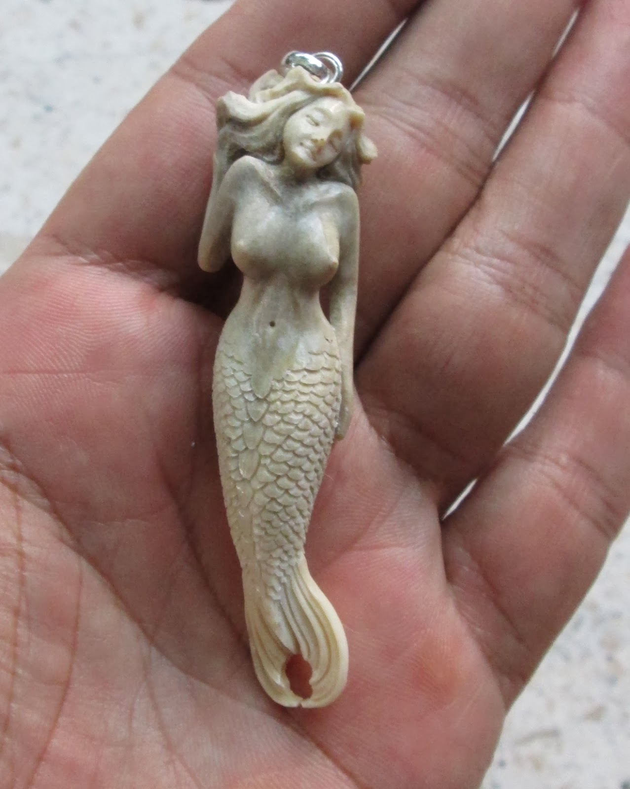 Mermaid Carving Pendants in Antler - Bone Pendants | Bone Carving