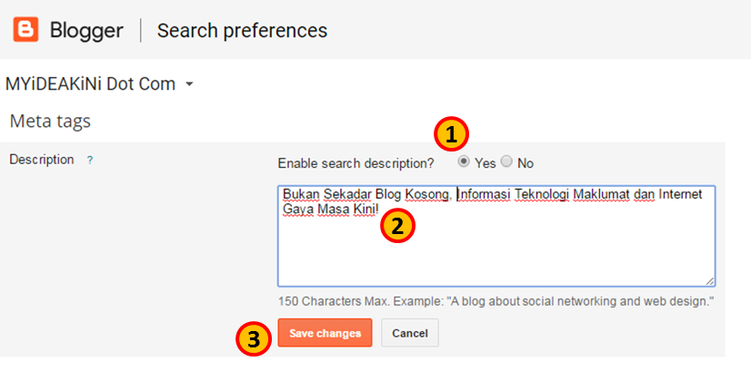 Search Preferences Blogger Input