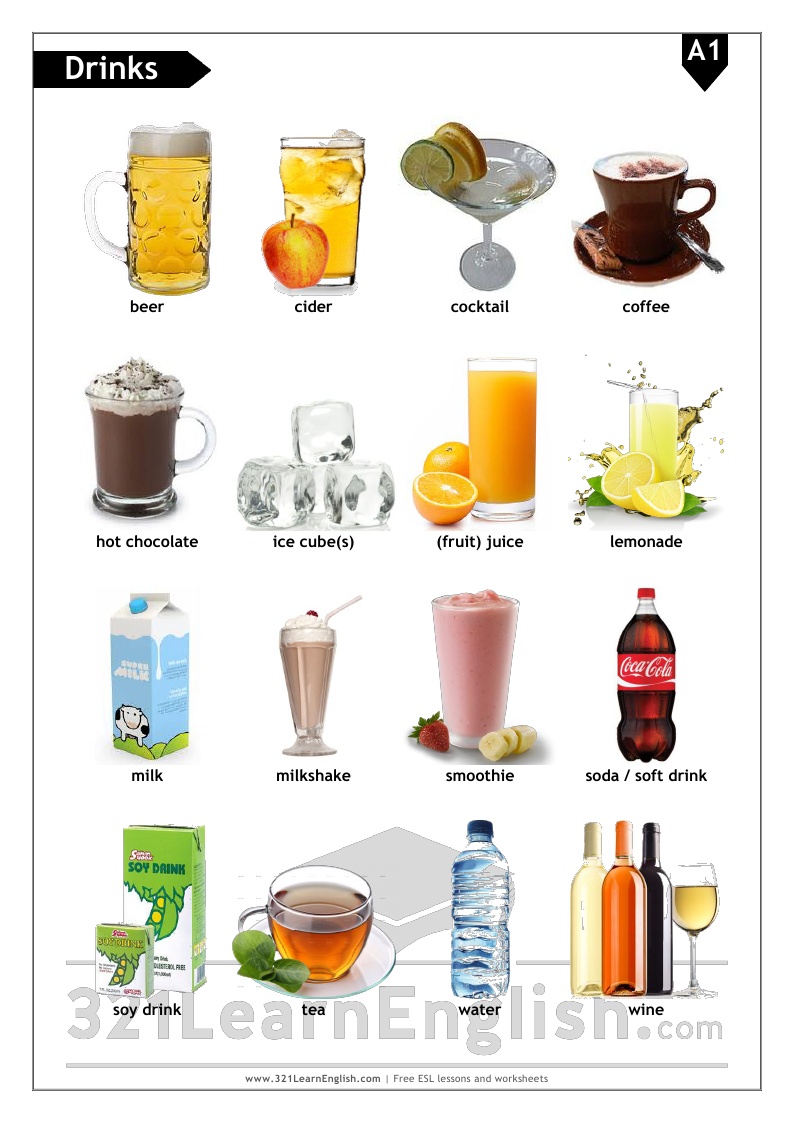 321 Learn ESL vocabulary drinks / beverages (basic