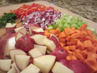 vegetables prepped for cooking the seafood chowder