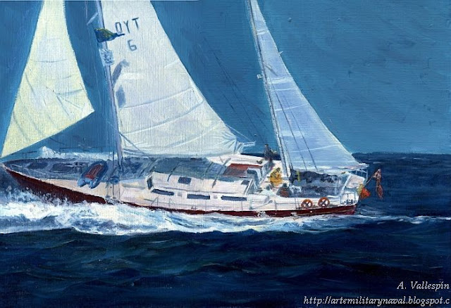Pintura al óleo de un yate a vela moderno