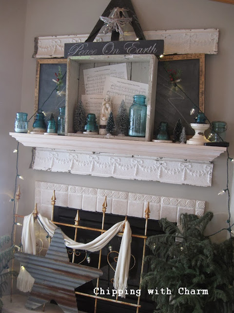 Chipping with Charm: Rustic "Tree" Mantel...http://www.chippingwithcharm.blogspot.com/