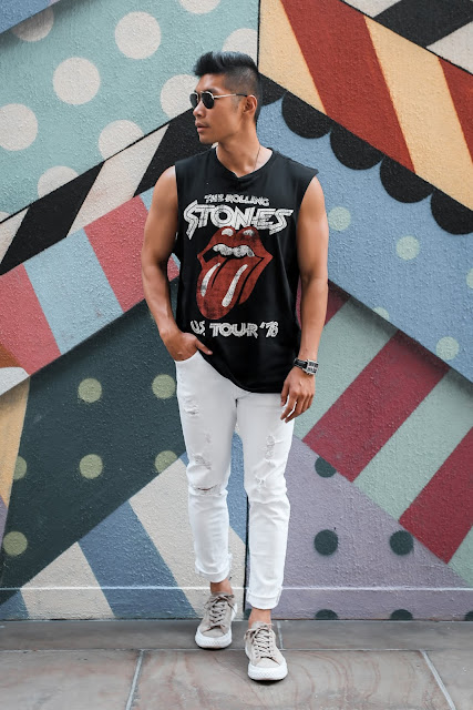 Leo Chan, Levitate Style, wearing a Rolling Stones Sleeveless Shirt