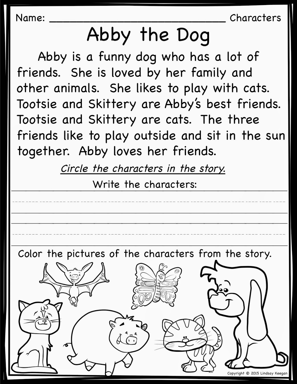 Main Character Worksheet Kindergarten