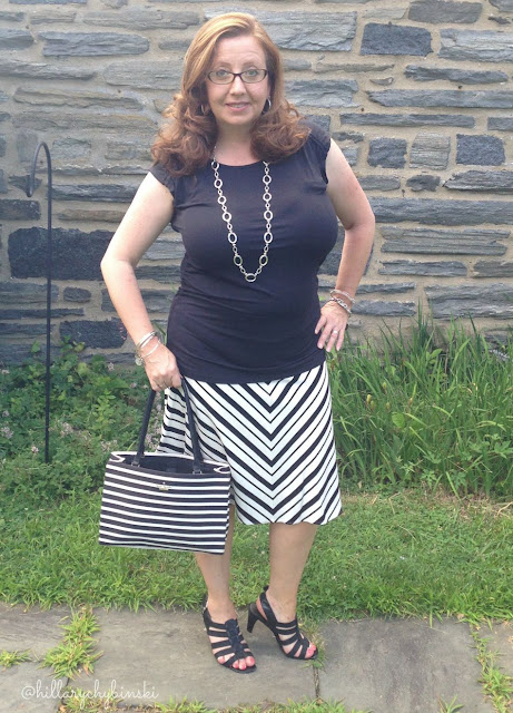 Striped Ann Taylor Skirt, with a Black Aventura Top and Sandals