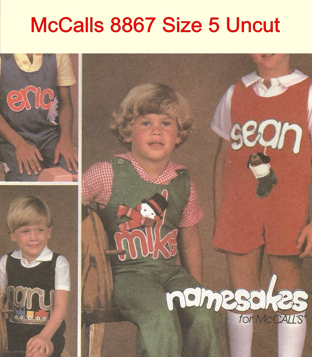 McCalls 8867 Vintage Children's Jumpsuit Pattern with Name Applique Size 5 Uncut