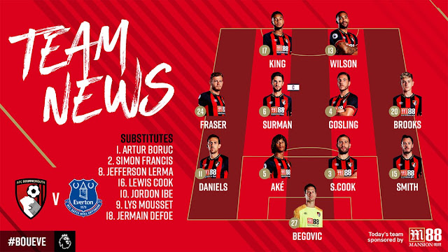Premier League 2018/19: Bournemouth starting XI vs Everton Premier League 2018/19: Bournemouth starting XI vs Everton