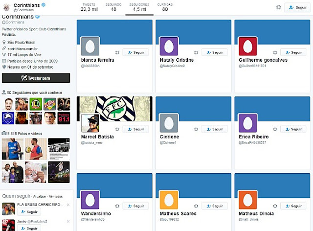 Corinthians é acusado de usar bigfollow para ganhar mais seguidores que o Flamengo