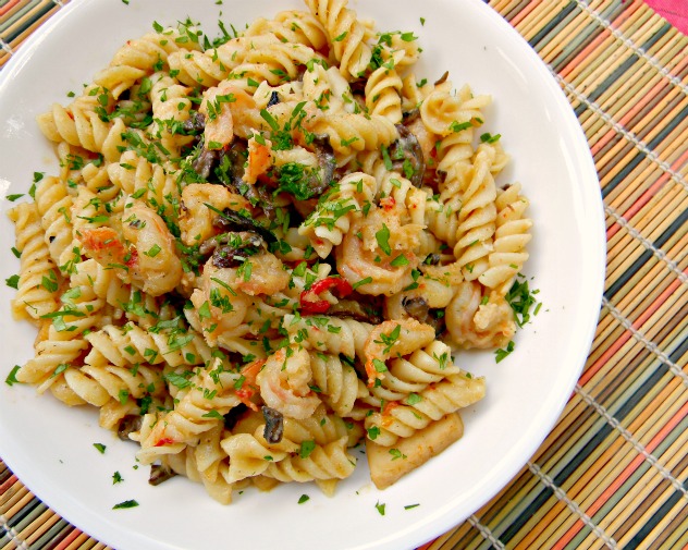 Wish Upon A Dish Shrimp and Scallops in a Mushroom Cognac Cream Sauce