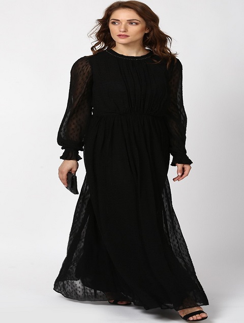 Buy Indian Designer Black Vintage Sleeve Long Dress by label ritu kumar ...