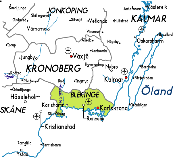Blekinge Map Province City | Map of Sweden Political Region Province City