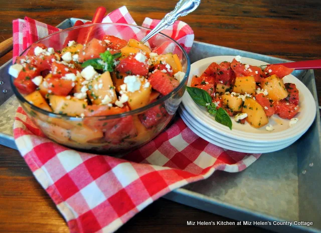Melon Salad with Basil Dressing at Miz Helen's Country Cottage