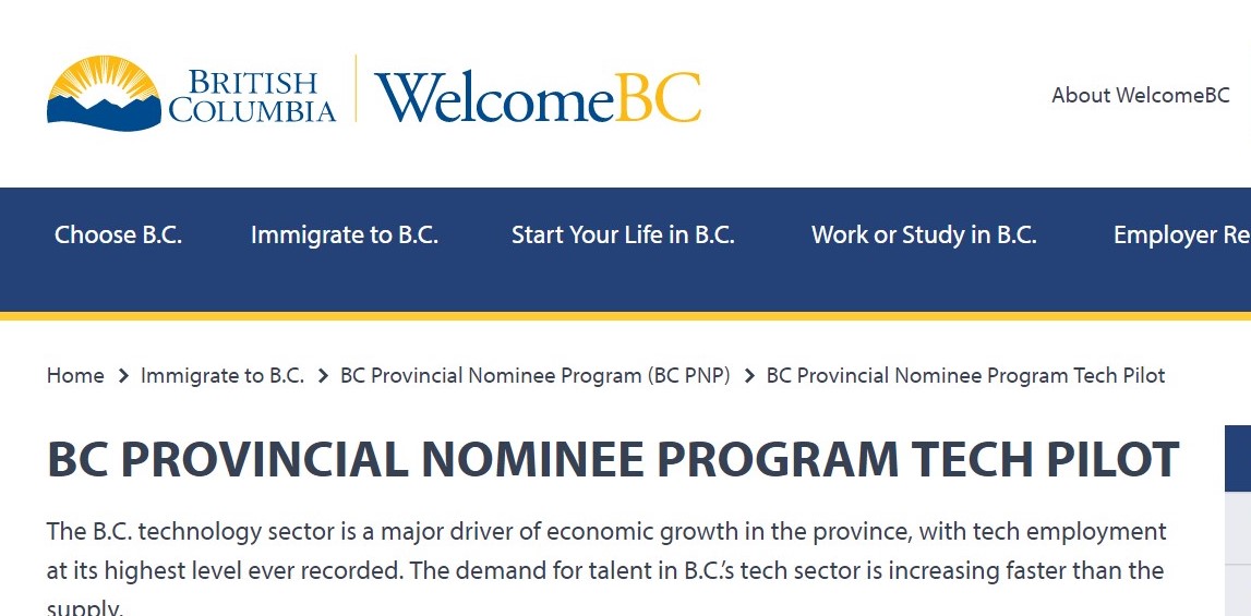 Kanada Göçmenlik British Columbia Tech Pilot Programı