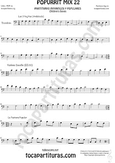 Partitura de Trombón y Bombardino  Yankee Doodley, Las 3 hojitas, La Pastora Sheet Music for Mix 22 Trombone and Euphonium Music Score