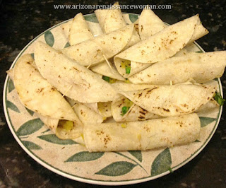 Samosa Style Potato Rolled Tacos with Avocado-Yogurt Sauce, Queso Fresco, and Tamarind-Chile Salsa - Before Frying