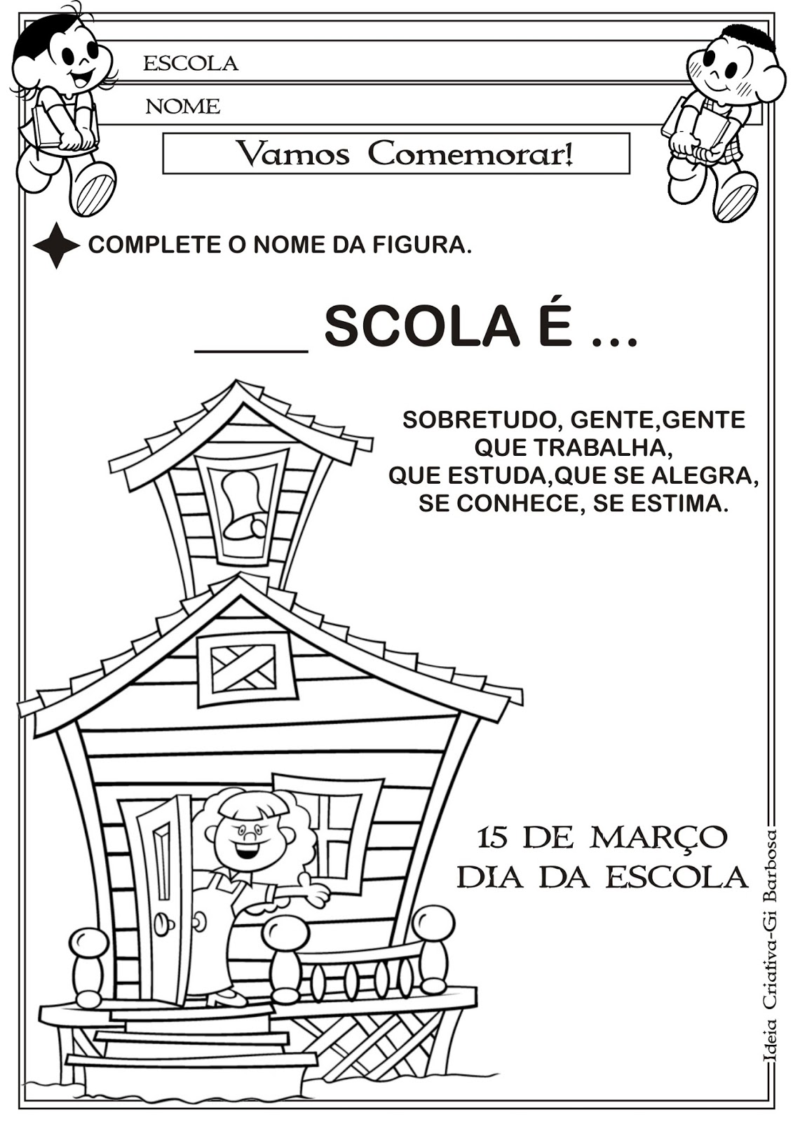 Atividade Dia Da Escola Para Colorir