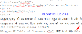 Adding ToC Code in Blogger Post HTML 