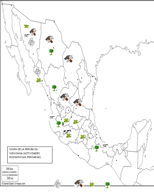 Actividades de la Escuela Eleuterio Llanes Pasos: Mapa geográfico (Actividades  primarias en México).