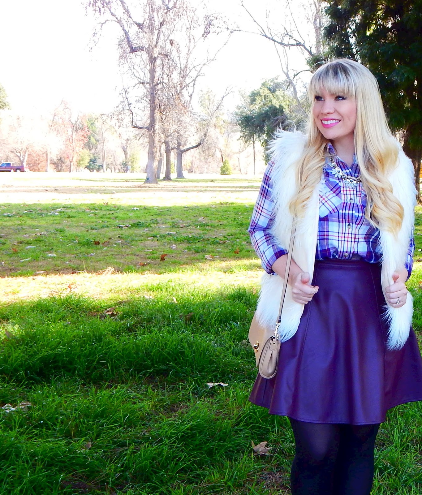 Girly Purple Plaid Outfit Idea